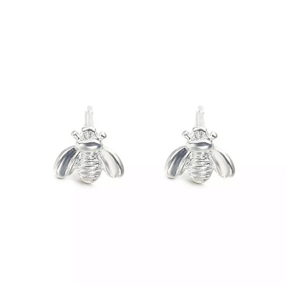 Beautiful Dainty Bee Sterling Silver Stud Earrings - Picture 4 of 5